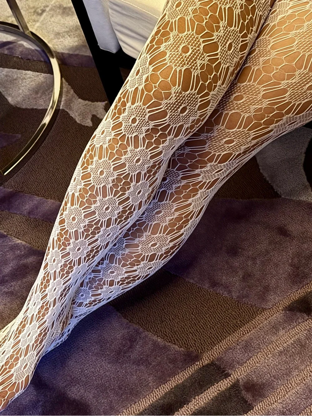 Lace Fishnet Tights - White Floral Crochet Pattern